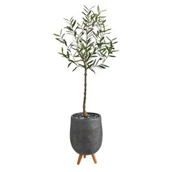 4.5’ Olive Artificial Tree In Gray Planter With Stand