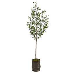 75” Olive Artificial Tree In Ribbed Metal Planter