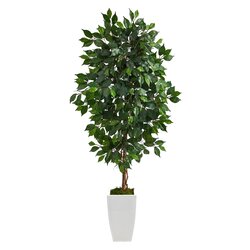 4.5' Ficus Artificial Tree in White Metal Planter