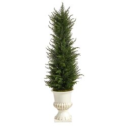 39" Cypress Artificial Tree in White Urn UV Resistant (Indoor/Outdoor)