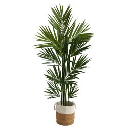 7’ Kentia Artificial Palm In Handmade Natural Jute And Cotton Planter