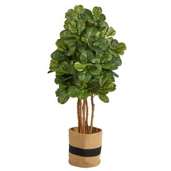 5' Fiddle Leaf Fig Artificial Tree in Handmade Natural Cotton Planter
