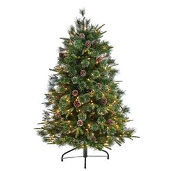 5' Snowed Tipped Clermont Mixed Pine Artificial Christmas Tree with 250 Clear Lights, Pine Cones and 858 Bendable Branches