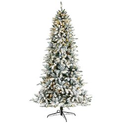 8' Flocked Livingston Fir Artificial Christmas Tree with Pine Cones and 500 Clear Warm LED Lights