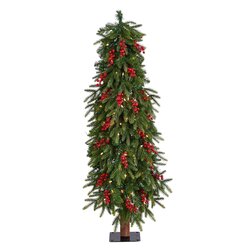 4' Victoria Fir Artificial Christmas Tree with 100 Multi-Color (Multifunction) LED Lights, Berries and 171 Bendable Branches