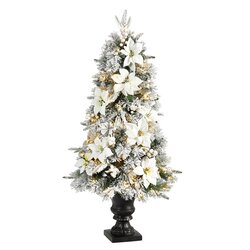 4' Flocked Artificial Christmas Tree with 223 Bendable Branches and 100 Warm Lights in Decorative...