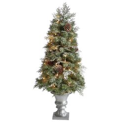 4' English Pine Artificial Christmas Tree with 100 Warm White LED Lights and 413 Bendable Branches in Decorative Urn