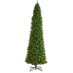 12' Slim Green Mountain Pine Artificial Christmas Tree with 1100 Clear LED Lights and 3235 Tips