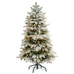 4' Flocked North Carolina Fir Artificial Christmas Tree with 250 Warm White Lights and 779 Bendable Branches