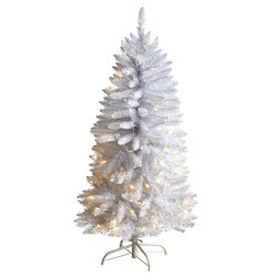 4' Slim White Artificial Christmas Tree with 100 Warm White LED Lights and 293 Bendable Branches