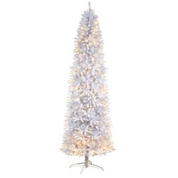 9' Slim White Artificial Christmas Tree with 600 Warm White LED Lights and 1860 Bendable Branches