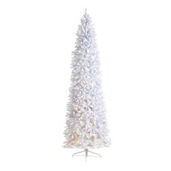 10' Slim White Artificial Christmas Tree with 800 Warm White LED Lights and 2420 Bendable Branches