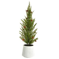 20'' Cedar Pine "Natural Look" Artificial Tree with Mini Pine Cones in Decorative Planter