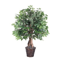4' Artificial Ficus Extra Full Bush, Rattan Basket