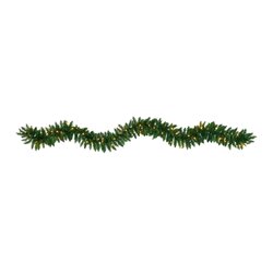 9’ Christmas Pine Artificial Garland With 50 Warm White LEDs Lights