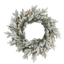 24” Flocked Artificial Christmas Wreath With 50 LED Lights