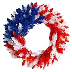 18" Patriotic Red, White and Blue "Americana" Wreath with 20 Warm LED Lights