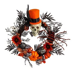 30" Spider and Skull with Top Hat Halloween Wreath