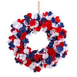 18" Americana Patriotic Hydrangea Artificial Wreath Red White and Blue
