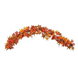 6' Autumn Maple Leaf, Pumpkin, Gourd and Berry Artificial Fall Garland