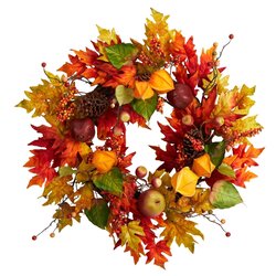24" Autumn Maple Leaf and Berries Fall Artificial Wreath