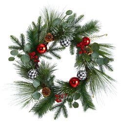 24" Berry and Pinecone Artificial Christmas Wreath with Ornaments