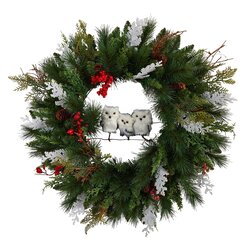 24" Holiday Winter Owl Family Pinecone Berry Christmas Artificial Wreath
