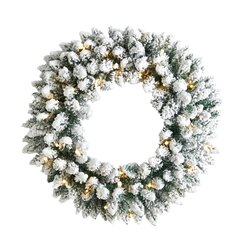 24" Flocked Artificial Christmas Wreath with 160 Bendable Branches and 35 Warm White LED Lights