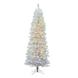 7.5' White Salem Pencil Pine Artificial Christmas Tree, Warm White Single Mold LED Lights