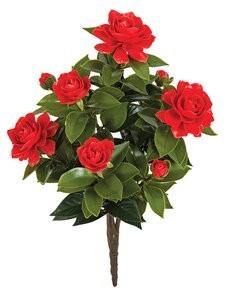 19 inches Outdoor UV Rated Gardenia Bush - 43 Leaves - 5 Flowers - 3 Buds - Red