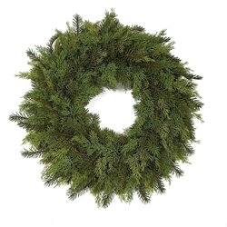 28 INCH PE NATURAL TOUCH MIXED GREEN PINE WREATH ON FOAM BACK