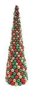 7 Foot Commercial Ball Cone Tree.  Red, Green, Gold Mixed Ball Cone Topiary