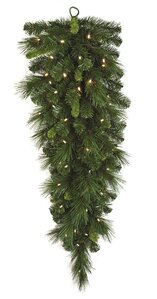 36 INCH BATTERY OPERATED ARTISAN MIXED PINE TEARDROP CHRISTMAS SWAG