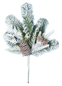 15" Flocked Mixed Douglas Fir Spray with Pinecones | Sold Per Piece