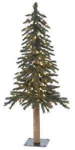 3 feet PVC Alpine Christmas Tree - Natural Trunk - 100 Warm White LED Lights