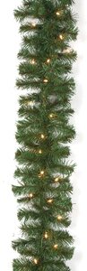 9 feet Virginia Pine Garland - Green Tips - 100 Warm White LED Lights