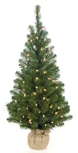 36 inches Mountain Pine Christmas Tree - 100 Clear Lights - Brown Burlap Base