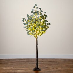 5’ Lighted Artificial Eucalyptus Tree With 300 Warm White LED Lights