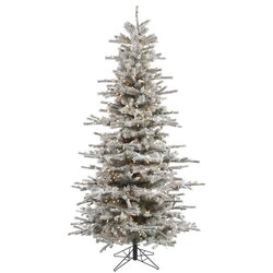 7.5' Flocked Sierra Fir  Artificial Christmas Tree, Clear Dura-Lit lights