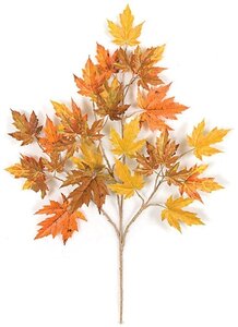 28 inches Rock Maple Branch - 32 Leaves - Orange/Rust - FIRE RETARDANT