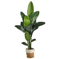 7’ Artificial Travelers Palm Tree With Handmade Jute & Cotton Basket
