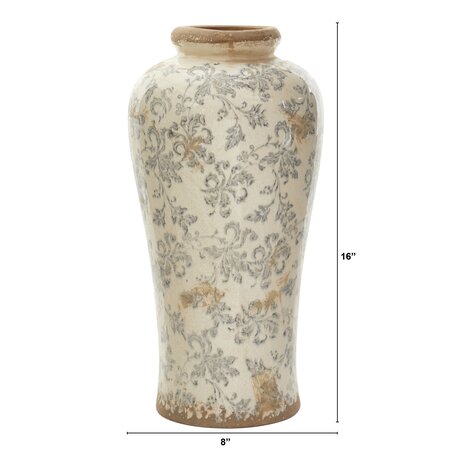 16" Tuscan Ceramic Floral Scroll Urn Vase