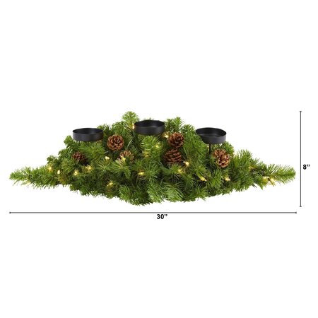 30" Christmas Artificial Pine Triple Candelabrum with 35 Clear Lights and Pine Cones