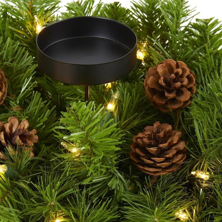 30" Christmas Artificial Pine Triple Candelabrum with 35 Clear Lights and Pine Cones