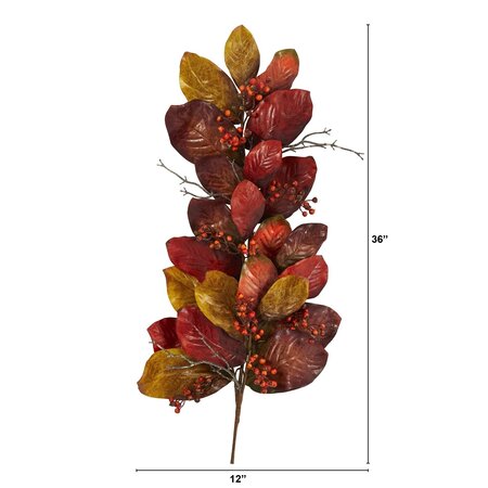 36" Autumn Magnolia Leaf with Berries Artificial Tear Drop