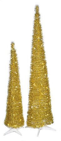 Earthflora's 5 Ft., And 7 Ft., Gold Tinsel Pull-up Trees With Led Lights