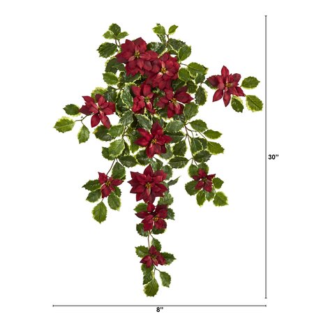 30" Poinsettia and Variegated Holly Artificial Plant (Set of 2) (Real Touch)