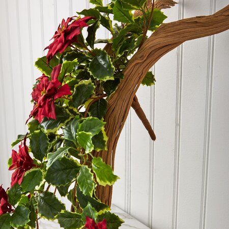 30" Poinsettia and Variegated Holly Artificial Plant (Set of 2) (Real Touch)