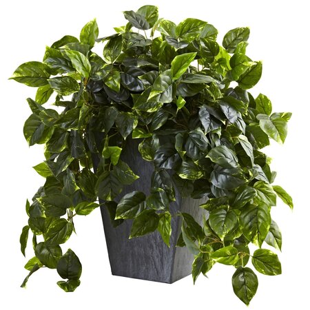 29 Inch Outdoor Hanging Pothos w/Slate Planter UV Resistant (Indoor/Outdoor)