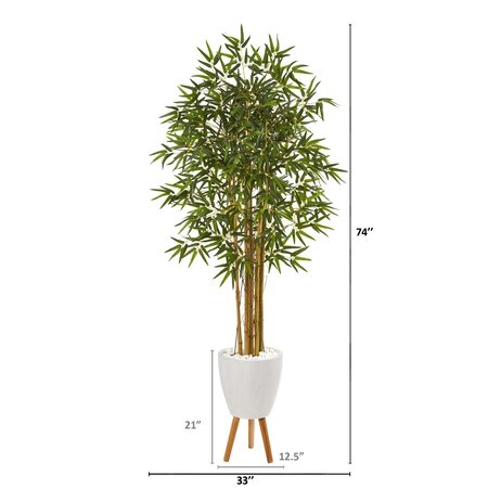 74" Multi Bambusa Bamboo Artificial Tree in White Planter with Stand